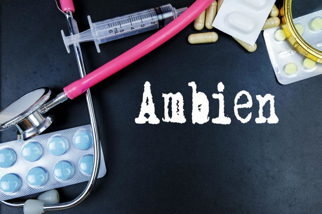 Ambien drug word use in medicine word in medical background