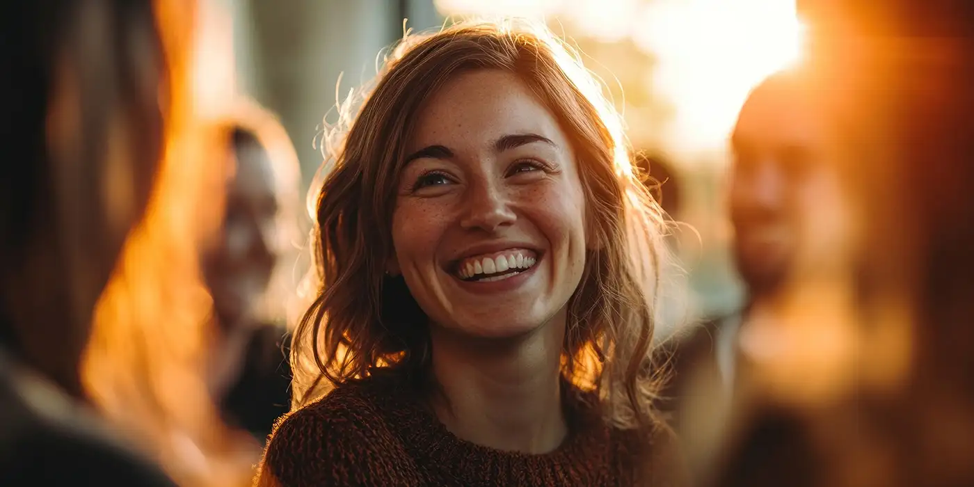 a female smiling chatting with the treatment center's staff during admission