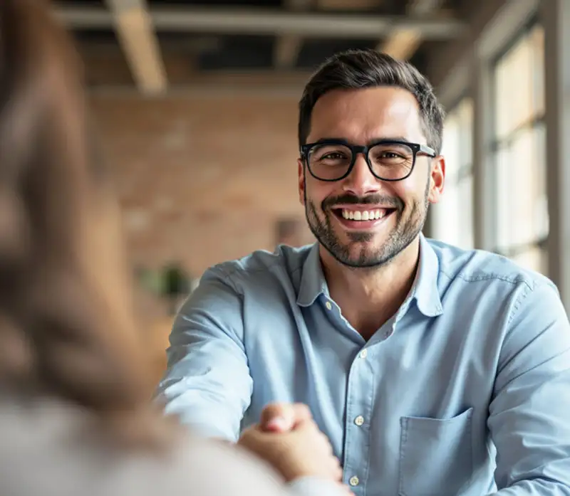 a male psychologist from orange county treatment center shakes hand to a female client