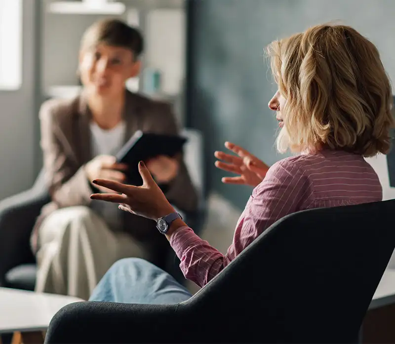 female client during drug and alcohol addiction treatment in orange county california