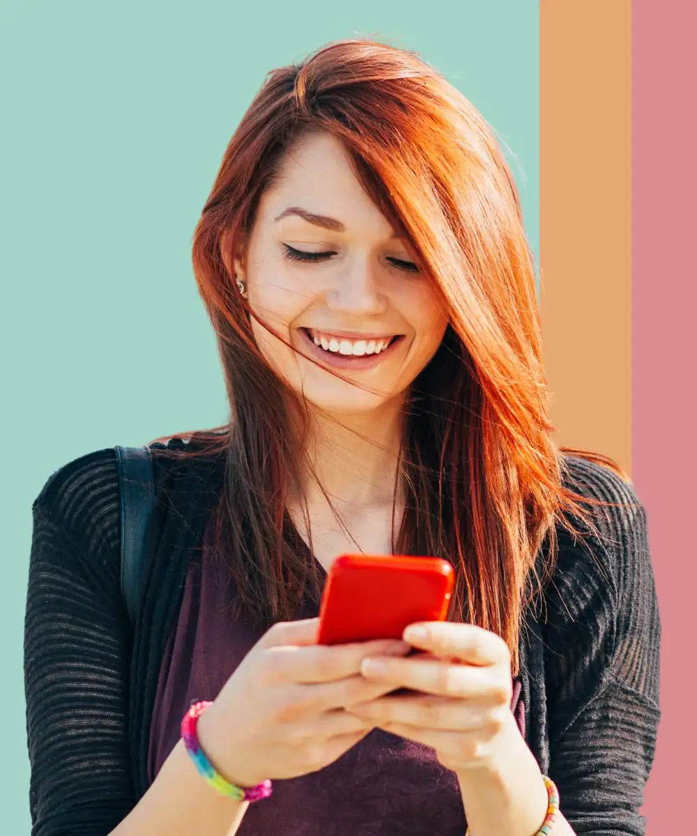 young woman using her mobile phone social media addiction concept