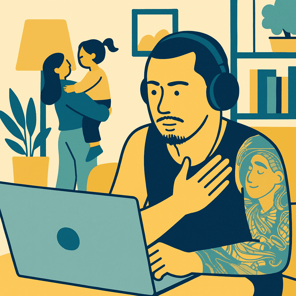 Man on a virtual iop call from house in Santa Ana, CA.