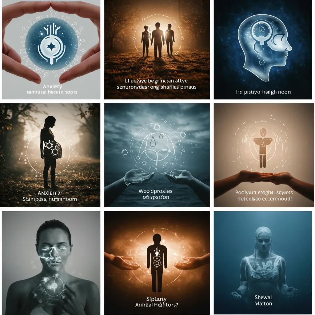 Collage of symbols representing mental health conditions treated by virtual IOP programs