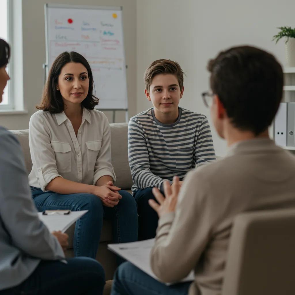 Family participating in a therapy session, highlighting the importance of support in teen mental health treatment