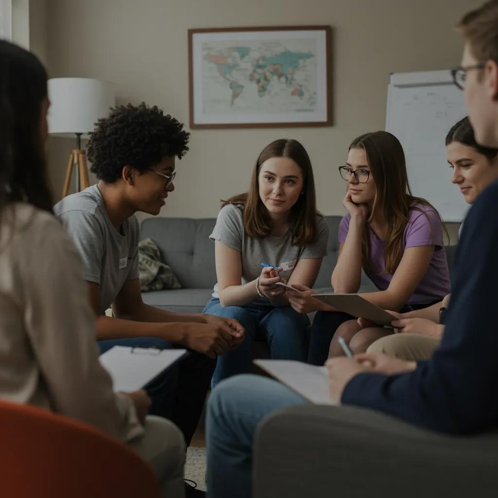 Group therapy session for teens focusing on mental health support and emotional connection