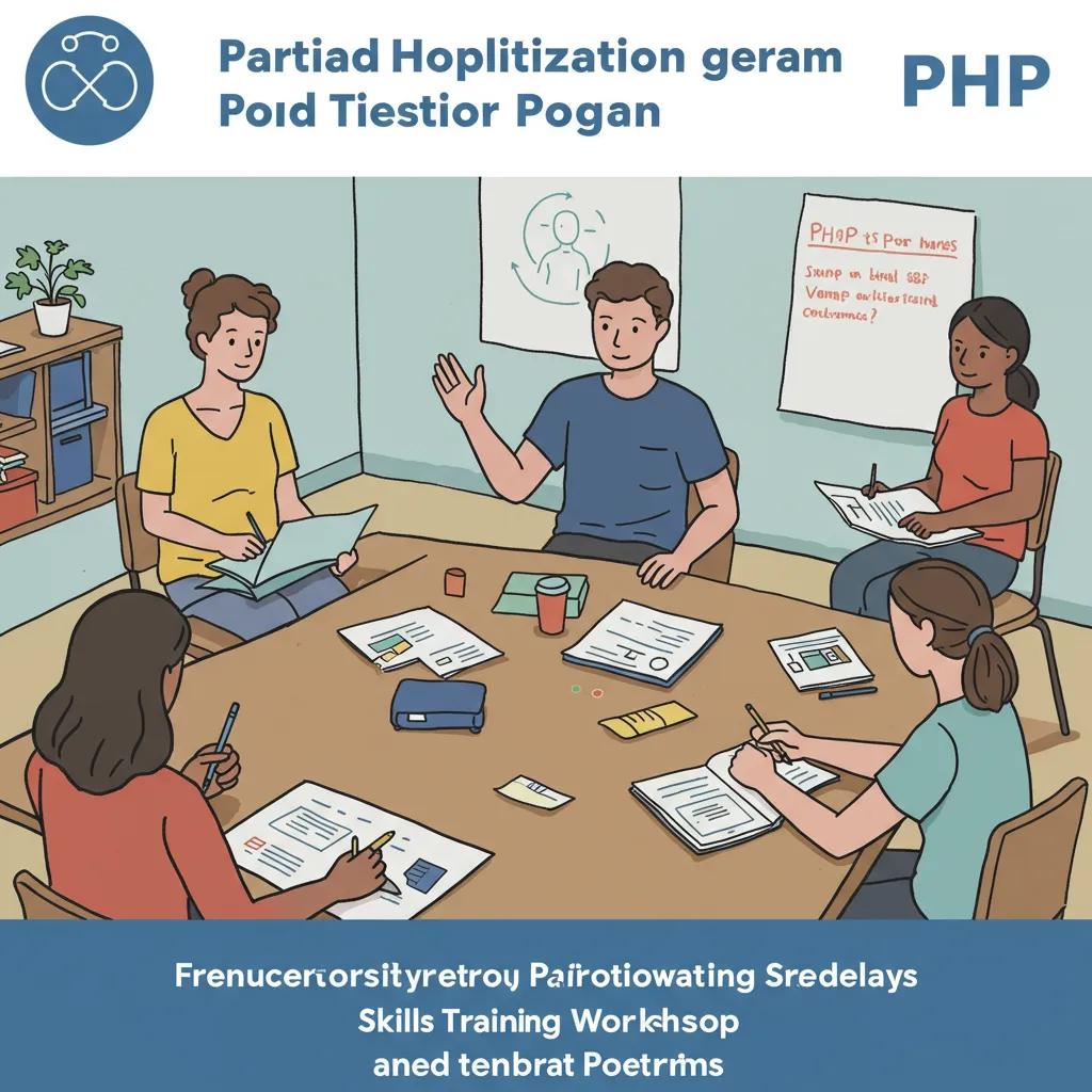 Group therapy session in a Partial Hospitalization Program, showcasing skills training