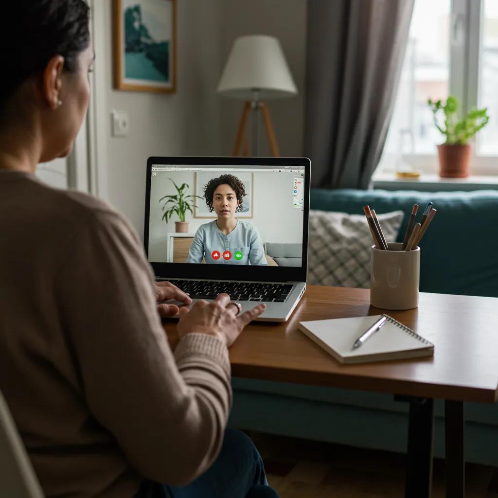 Individual engaged in a virtual therapy session at home, illustrating the accessibility of telehealth IOP