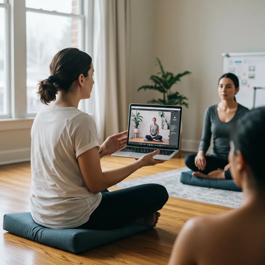 Therapist conducting a mindfulness session in a virtual mental health IOP