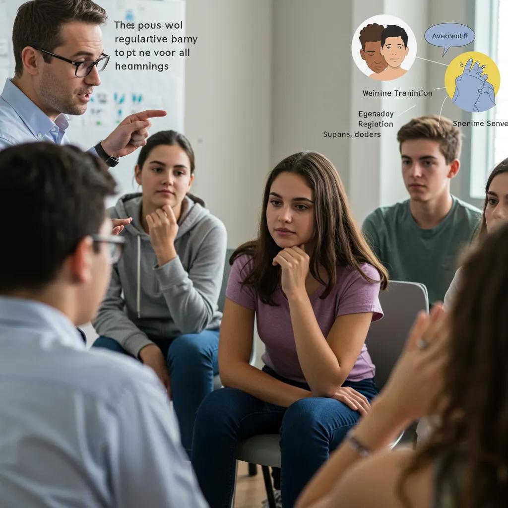 Therapist leading a skills training session for teens in an intensive outpatient program