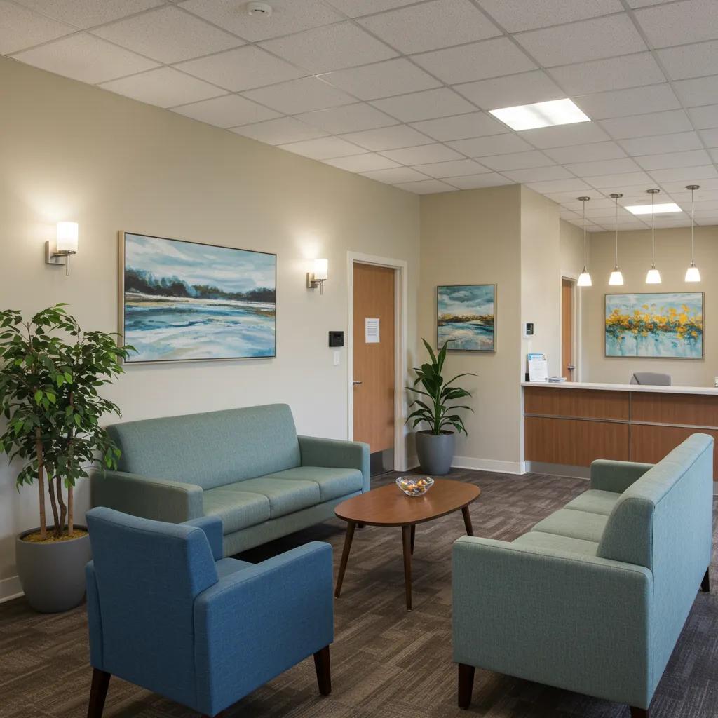 Welcoming reception area of a Spokane mental health IOP center, emphasizing comfort and support