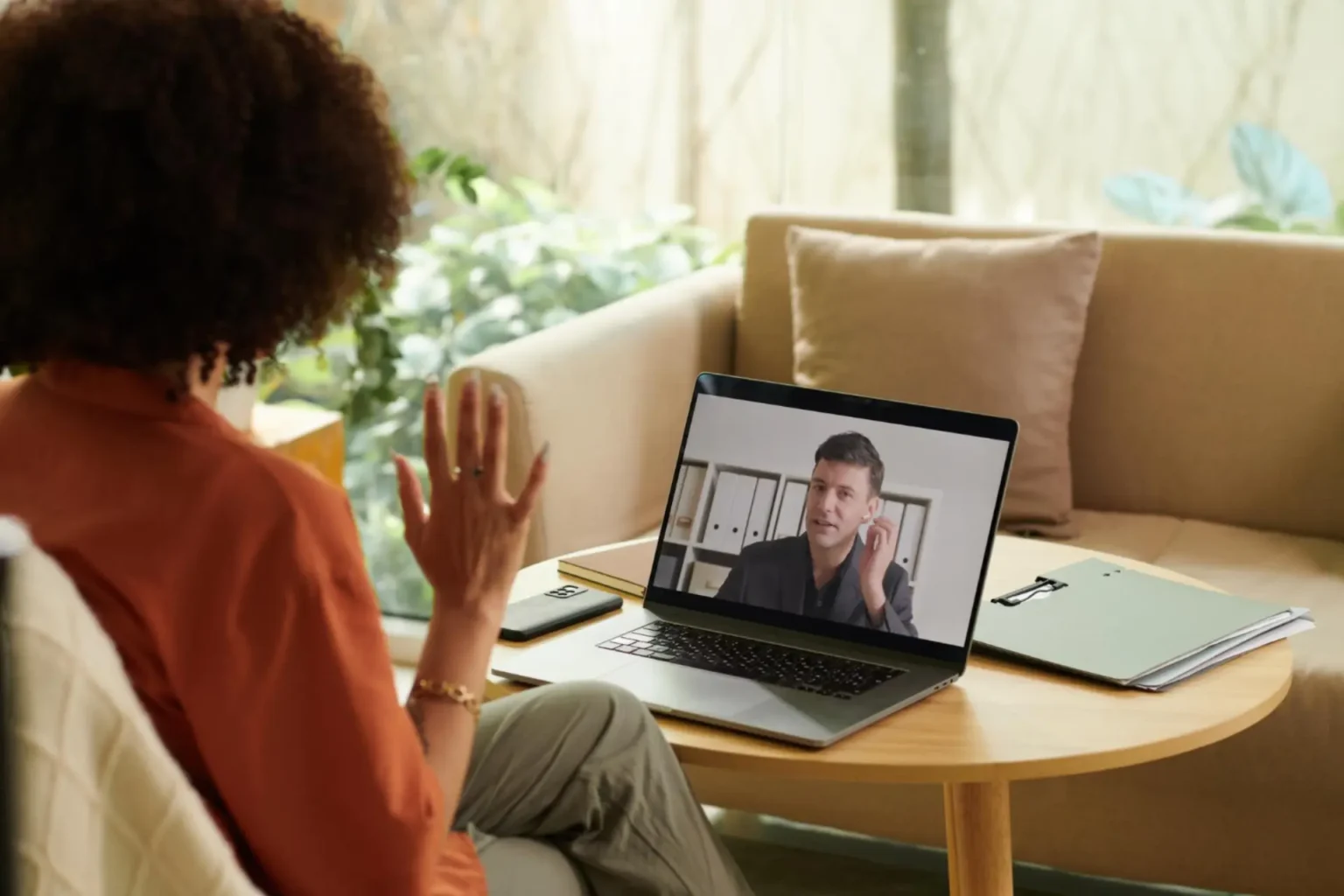 A client in a live virtual therapy session