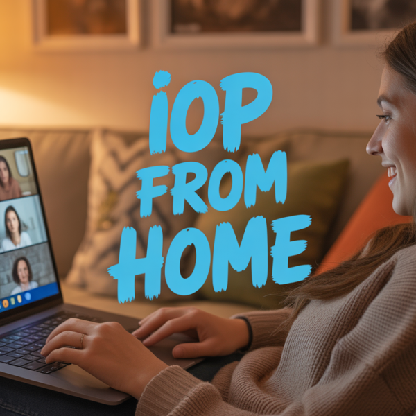 A person attending a virtual Intensive Outpatient Program (IOP) session from the comfort of their home.